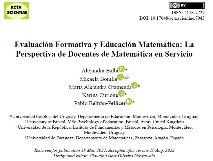 Evaluaci N Formativa Y Educaci N Matem Tica La Perspectiva De Docentes De Matem Tica En